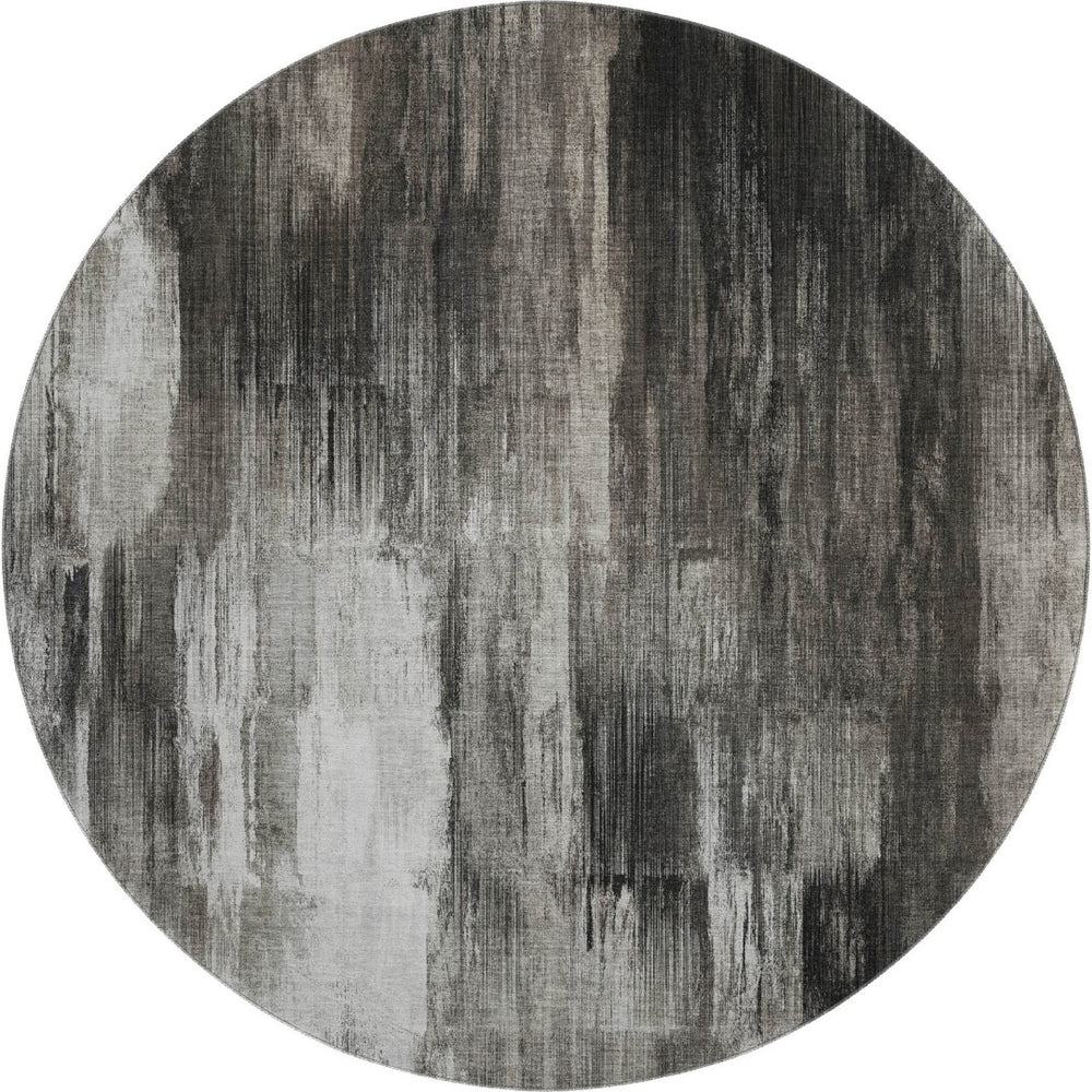 HomeRoots 8' Gray And Ivory Abstract Round Rug – Washable, UV Protected, Durable for Modern Homes & Easy Care 649603