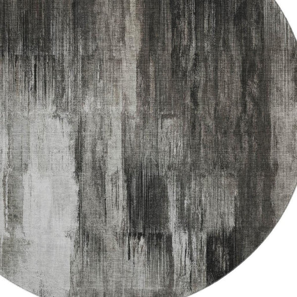 HomeRoots 8' Gray And Ivory Abstract Round Rug – Washable, UV Protected, Durable for Modern Homes & Easy Care 649603