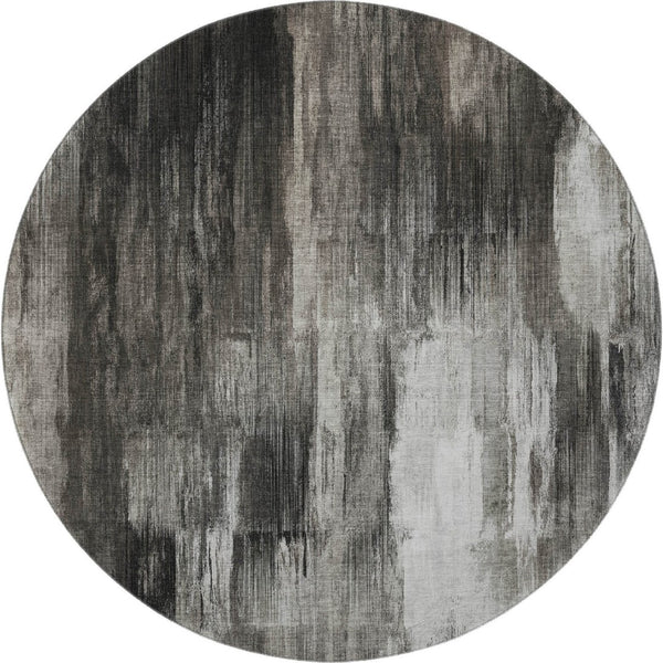 HomeRoots 8' Gray And Ivory Abstract Round Rug – Washable, UV Protected, Durable for Modern Homes & Easy Care 649603