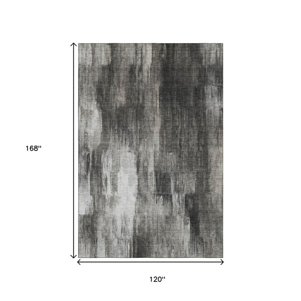 HomeRoots 10' Gray and Ivory Abstract Washable Area Rug – UV Protected, Stain Resistant, Perfect for Homes! 649606