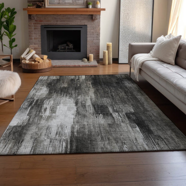 HomeRoots 10' Gray and Ivory Abstract Washable Area Rug – UV Protected, Stain Resistant, Perfect for Homes! 649606