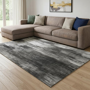 HomeRoots 10' Gray and Ivory Abstract Washable Area Rug – UV Protected, Stain Resistant, Perfect for Homes! 649606