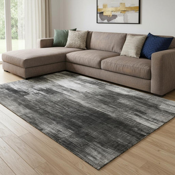 HomeRoots 10' Gray and Ivory Abstract Washable Area Rug – UV Protected, Stain Resistant, Perfect for Homes! 649606
