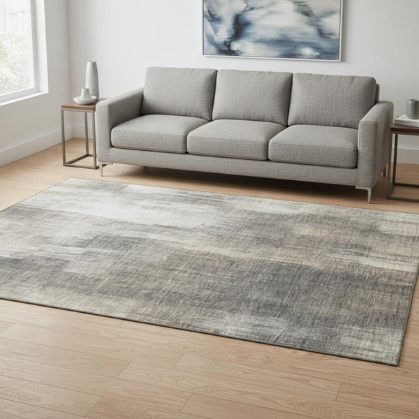 HomeRoots 5' X 8' Modern Taupe & Ivory Abstract Washable Area Rug with UV Protection for High-Traffic Areas 649608