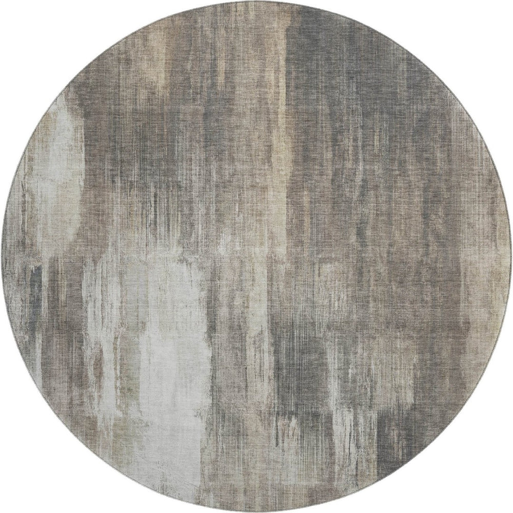 HomeRoots 8' Taupe and Ivory Round Rug - Washable, UV Protected, Modern Abstract Design for Home & Patio 649609