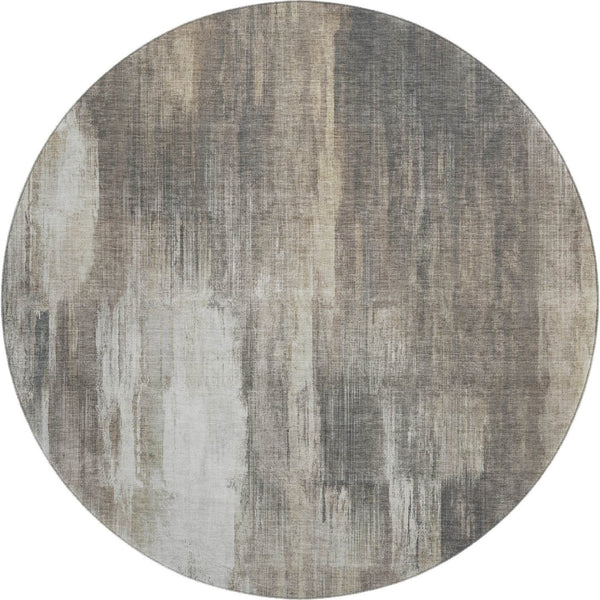 HomeRoots 8' Taupe and Ivory Round Rug - Washable, UV Protected, Modern Abstract Design for Home & Patio 649609