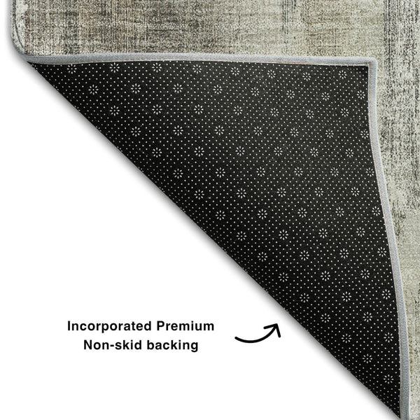 HomeRoots 8' Taupe and Ivory Round Rug - Washable, UV Protected, Modern Abstract Design for Home & Patio 649609