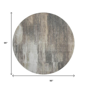 HomeRoots 8' Taupe and Ivory Round Rug - Washable, UV Protected, Modern Abstract Design for Home & Patio 649609