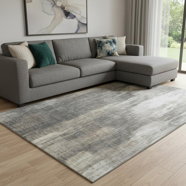 HomeRoots 9' X 12' Elegant Taupe & Ivory Abstract Rug - Washable, UV Protected, Perfect for Busy Homes! 649611