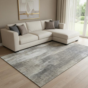 HomeRoots 10' X 14' Taupe and Ivory Abstract Area Rug - Durable, Easy-Care, UV-Protected for Modern Spaces 649612
