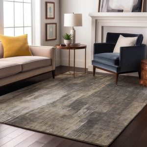 HomeRoots 10' X 14' Taupe and Ivory Abstract Area Rug - Durable, Easy-Care, UV-Protected for Modern Spaces 649612