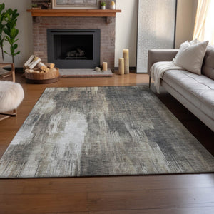 HomeRoots 10' X 14' Taupe and Ivory Abstract Area Rug - Durable, Easy-Care, UV-Protected for Modern Spaces 649612