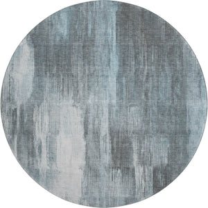 HomeRoots 8' Teal and Ivory Abstract Round Rug - Washable, Stain-Resistant, UV-Protected for Modern Homes 649615