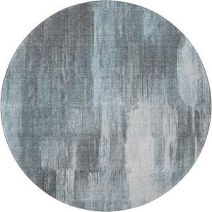 HomeRoots 8' Teal and Ivory Abstract Round Rug - Washable, Stain-Resistant, UV-Protected for Modern Homes 649615