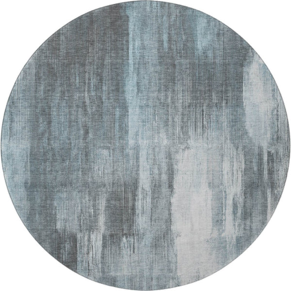 HomeRoots 8' Teal and Ivory Abstract Round Rug - Washable, Stain-Resistant, UV-Protected for Modern Homes 649615