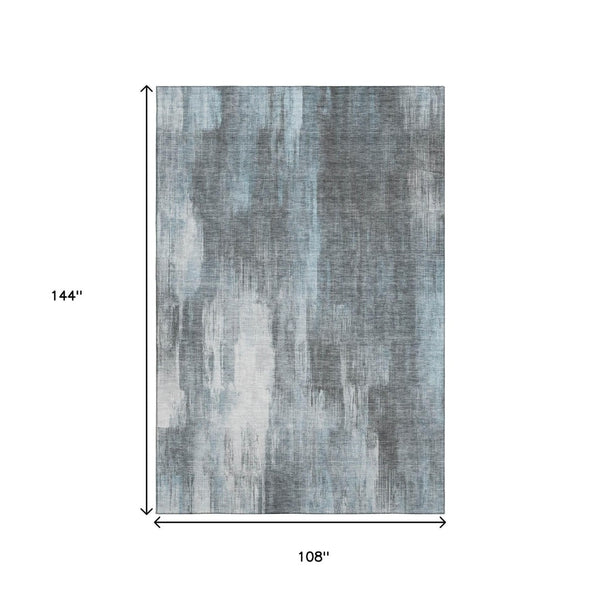 HomeRoots 9' X 12' Teal and Ivory Abstract Area Rug - Washable, UV-Protected, Stylish & Durable for Busy Homes 649617