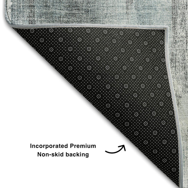 HomeRoots 9' X 12' Teal and Ivory Abstract Area Rug - Washable, UV-Protected, Stylish & Durable for Busy Homes 649617