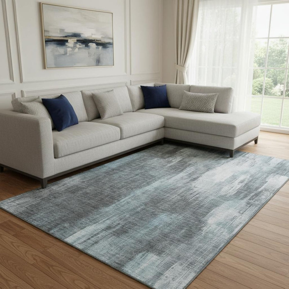 HomeRoots 10' Teal and Ivory Abstract Area Rug – Washable, UV Protected, Perfect for High-Traffic Spaces! 649618