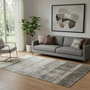 HomeRoots 5' X 8' Brown and Ivory Abstract Area Rug - Washable, Stain-Resistant, UV-Protected for Modern Homes 649620