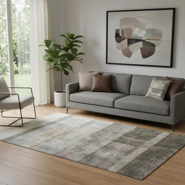 HomeRoots 5' X 8' Brown and Ivory Abstract Area Rug - Washable, Stain-Resistant, UV-Protected for Modern Homes 649620
