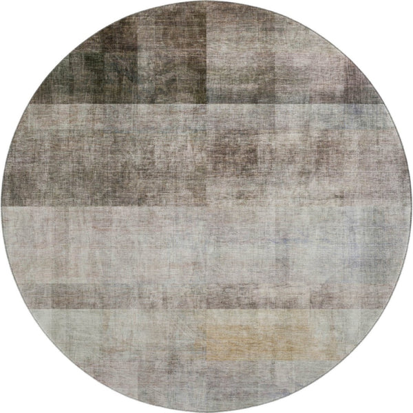 HomeRoots 8' Brown and Ivory Abstract Round Rug - Washable, UV-Protected for Indoor & Outdoor Spaces! 649621