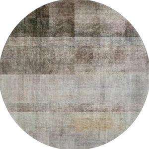 HomeRoots 8' Brown and Ivory Abstract Round Rug - Washable, UV-Protected for Indoor & Outdoor Spaces! 649621