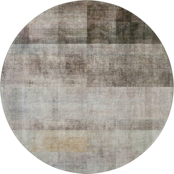 HomeRoots 8' Brown and Ivory Abstract Round Rug - Washable, UV-Protected for Indoor & Outdoor Spaces! 649621