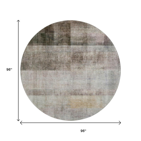 HomeRoots 8' Brown and Ivory Abstract Round Rug - Washable, UV-Protected for Indoor & Outdoor Spaces! 649621