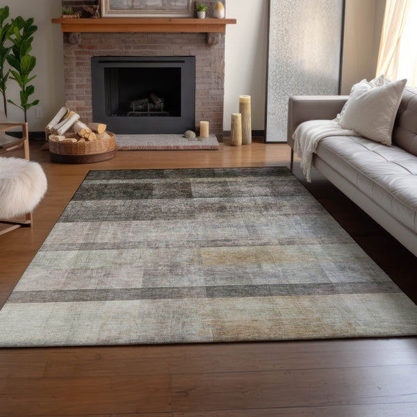 HomeRoots 8' X 10' Washable Brown & Ivory Abstract Area Rug - Durable, Stain-Resistant & UV Protected Design 649622