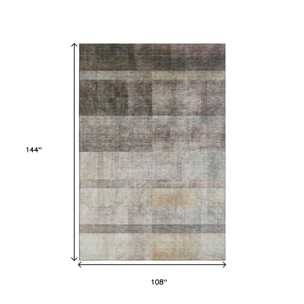 HomeRoots 9' X 12' Stylish Brown and Ivory Abstract Area Rug – Washable, Stain Resistant, UV Protected for Durability 649623