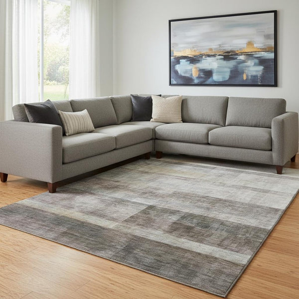 HomeRoots 9' X 12' Stylish Brown and Ivory Abstract Area Rug – Washable, Stain Resistant, UV Protected for Durability 649623