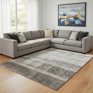 HomeRoots 10' X 14' Large Brown and Ivory Abstract Area Rug - Washable, UV Protected, Stylish for Any Room 649624