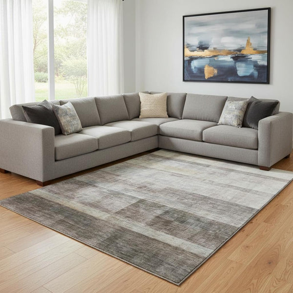 HomeRoots 10' X 14' Large Brown and Ivory Abstract Area Rug - Washable, UV Protected, Stylish for Any Room 649624