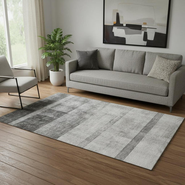 HomeRoots 5' X 8' Gray and Ivory Abstract Washable Area Rug - UV Protected, Stain-Resistant, Modern Design 649626