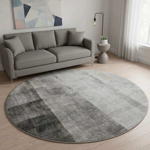 HomeRoots 8' Gray And Ivory Abstract Round Rug - Washable, UV Protected, Stain Resistant, Perfect for Any Room 649627