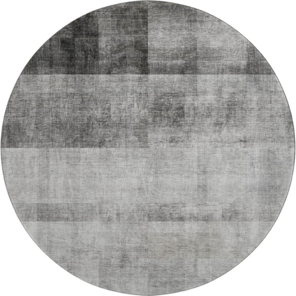 HomeRoots 8' Gray And Ivory Abstract Round Rug - Washable, UV Protected, Stain Resistant, Perfect for Any Room 649627