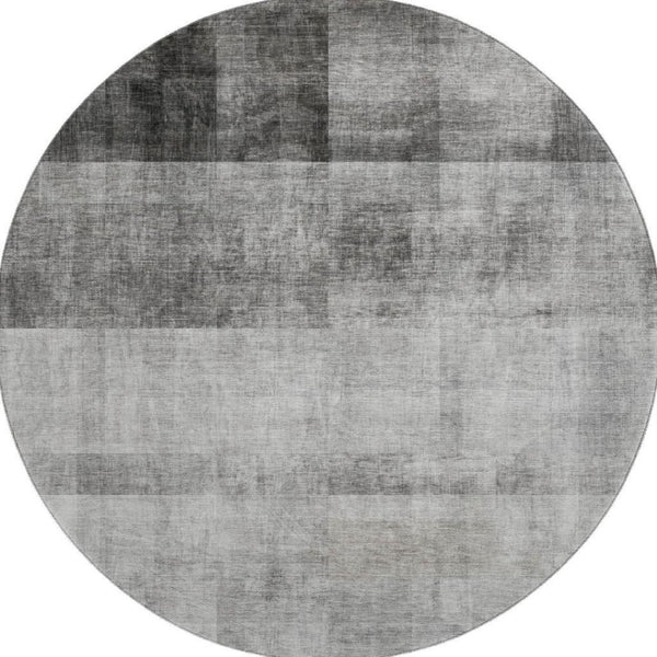 HomeRoots 8' Gray And Ivory Abstract Round Rug - Washable, UV Protected, Stain Resistant, Perfect for Any Room 649627