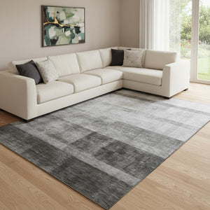 HomeRoots 8' X 10' Gray And Ivory Abstract Area Rug – Durable, Washable, Stain-Resistant, UV Protected Comfort 649628