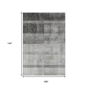 HomeRoots 9' X 12' Gray and Ivory Abstract Area Rug - Washable, UV-Protected, Stain Resistant for Modern Homes 649629