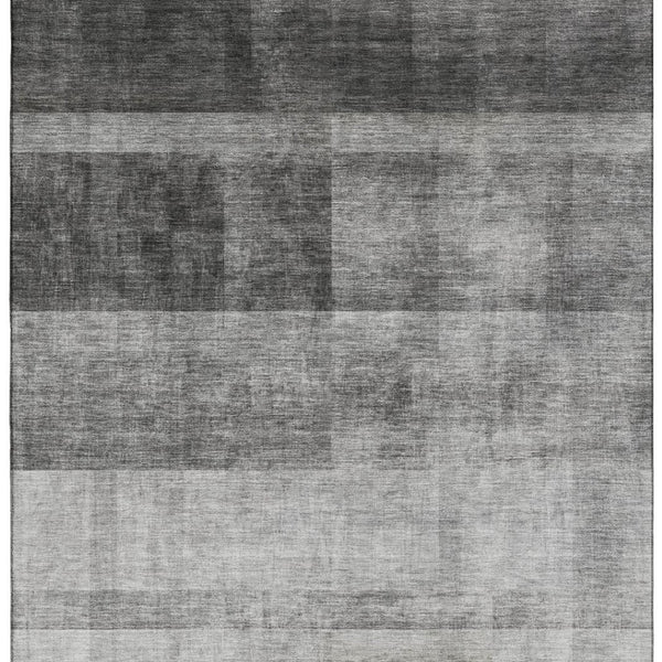 HomeRoots 9' X 12' Gray and Ivory Abstract Area Rug - Washable, UV-Protected, Stain Resistant for Modern Homes 649629