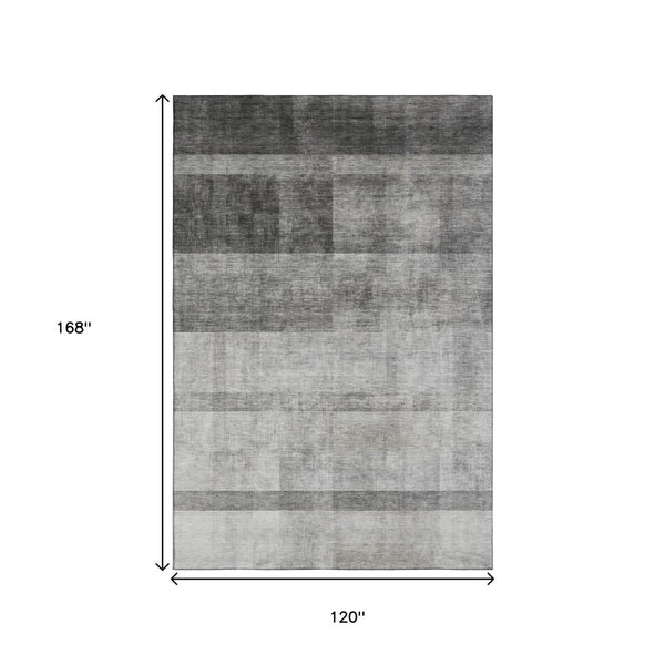 HomeRoots 10' X 14' Gray And Ivory Abstract Area Rug - Washable, UV Protected, Stain Resistant for Busy Homes 649630