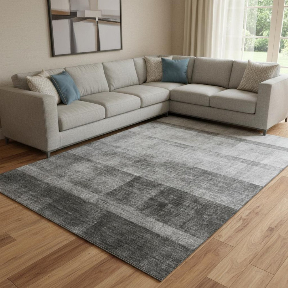 HomeRoots 10' X 14' Gray And Ivory Abstract Area Rug - Washable, UV Protected, Stain Resistant for Busy Homes 649630