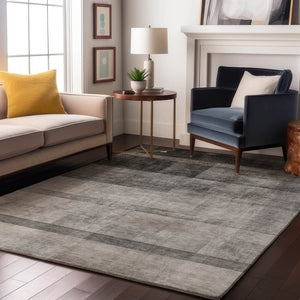 HomeRoots 10' X 14' Gray And Ivory Abstract Area Rug - Washable, UV Protected, Stain Resistant for Busy Homes 649630