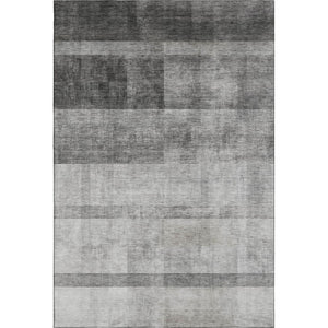HomeRoots 10' X 14' Gray And Ivory Abstract Area Rug - Washable, UV Protected, Stain Resistant for Busy Homes 649630