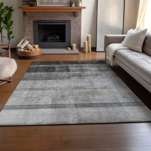 HomeRoots 10' X 14' Gray And Ivory Abstract Area Rug - Washable, UV Protected, Stain Resistant for Busy Homes 649630