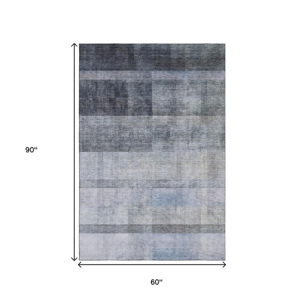 HomeRoots 5' X 8' Navy Blue And Ivory Abstract Area Rug - Stylish, Washable, UV Protected & Pet-Friendly Design 649632