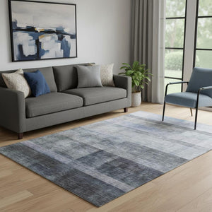 HomeRoots 5' X 8' Navy Blue And Ivory Abstract Area Rug - Stylish, Washable, UV Protected & Pet-Friendly Design 649632