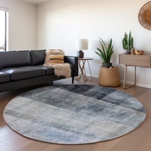 HomeRoots 8' Navy Blue & Ivory Abstract Round Rug – Washable, Durable, UV Protected for High-Traffic Homes 649633