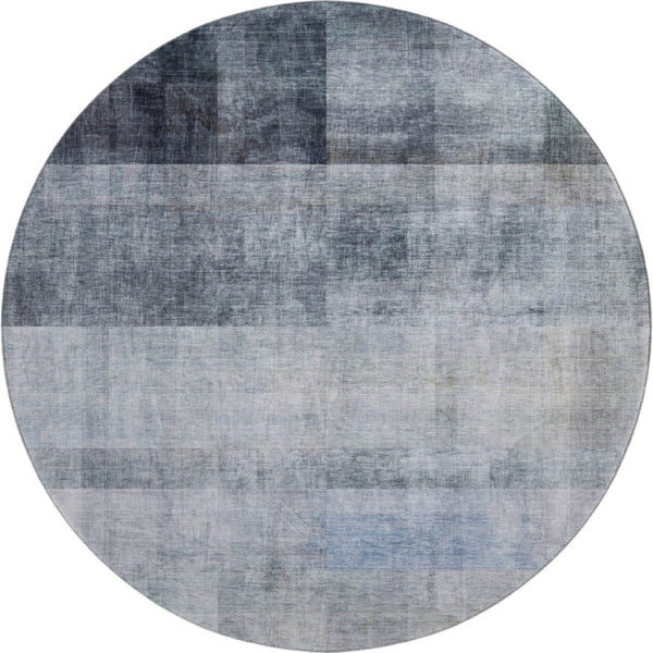 HomeRoots 8' Navy Blue & Ivory Abstract Round Rug – Washable, Durable, UV Protected for High-Traffic Homes 649633