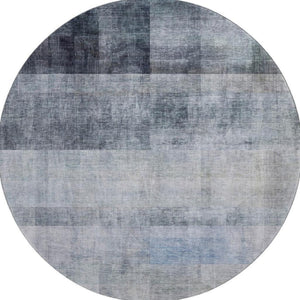 HomeRoots 8' Navy Blue & Ivory Abstract Round Rug – Washable, Durable, UV Protected for High-Traffic Homes 649633